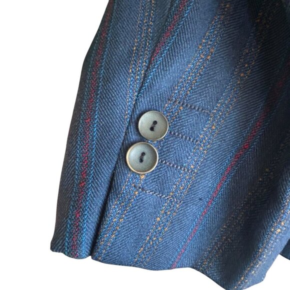 Vintage 70s Blue Striped Bespoke Sports Coat Blazer Wild Lining Size 40 - Picture 5 of 13